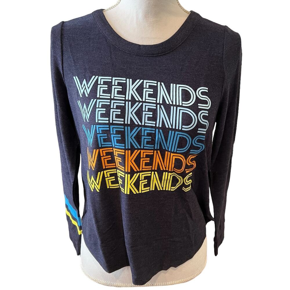 Chaser Loungewear Soft Graphic Crewneck Top Weekends Blue S